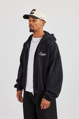 Cernucci Script Boxy Zip Through Hoodie – Schwarz