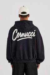 Cernucci Script Boxy Zip Through Hoodie – Schwarz