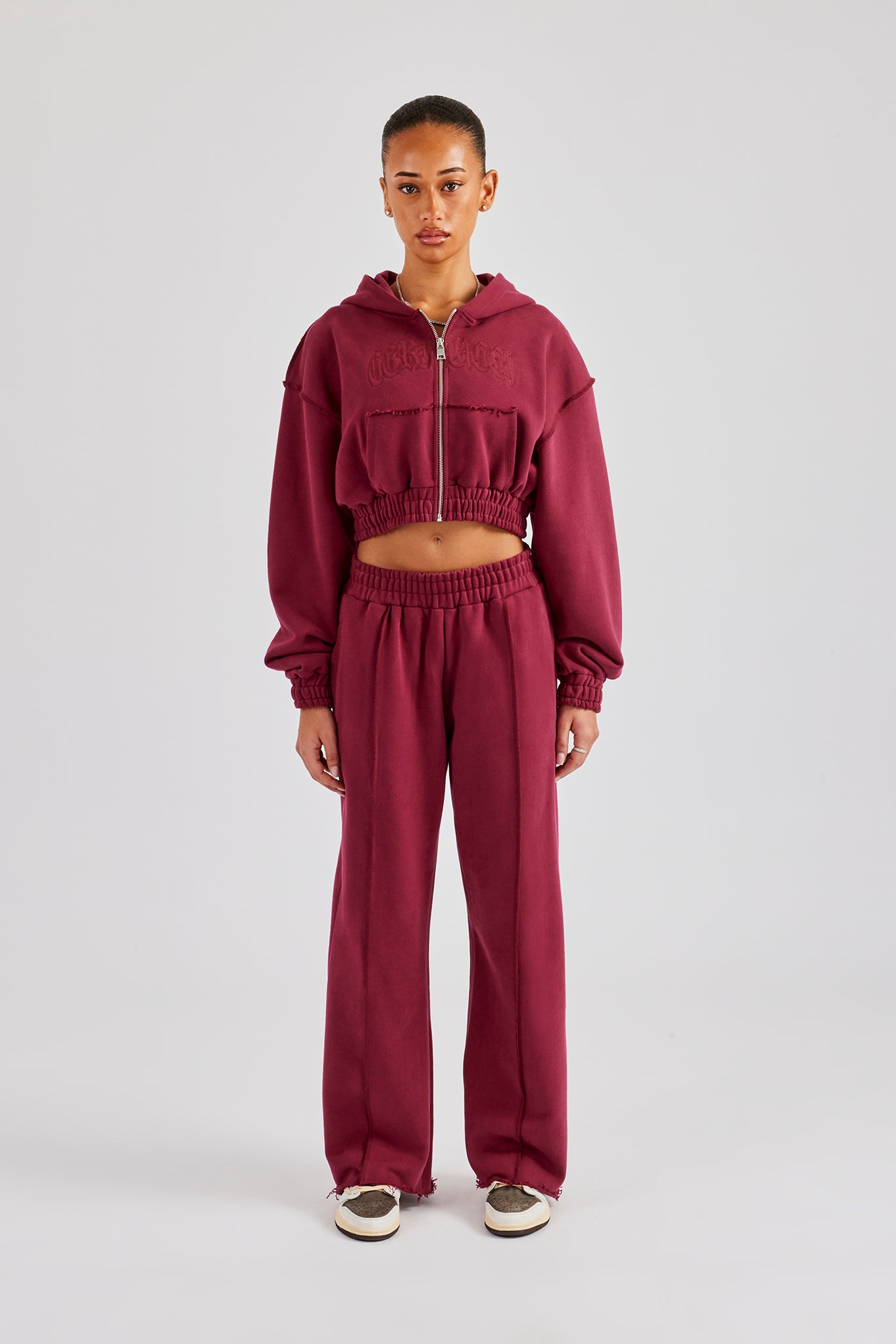 Cropped Exposed Seam Zip Through Tracksuit - Cherry Red | Womens