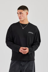 Long Sleeve Back Puff Print T-Shirt - Black