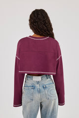 Cropped Long Sleeve Cernucci 17 T-Shirt - Burgundy