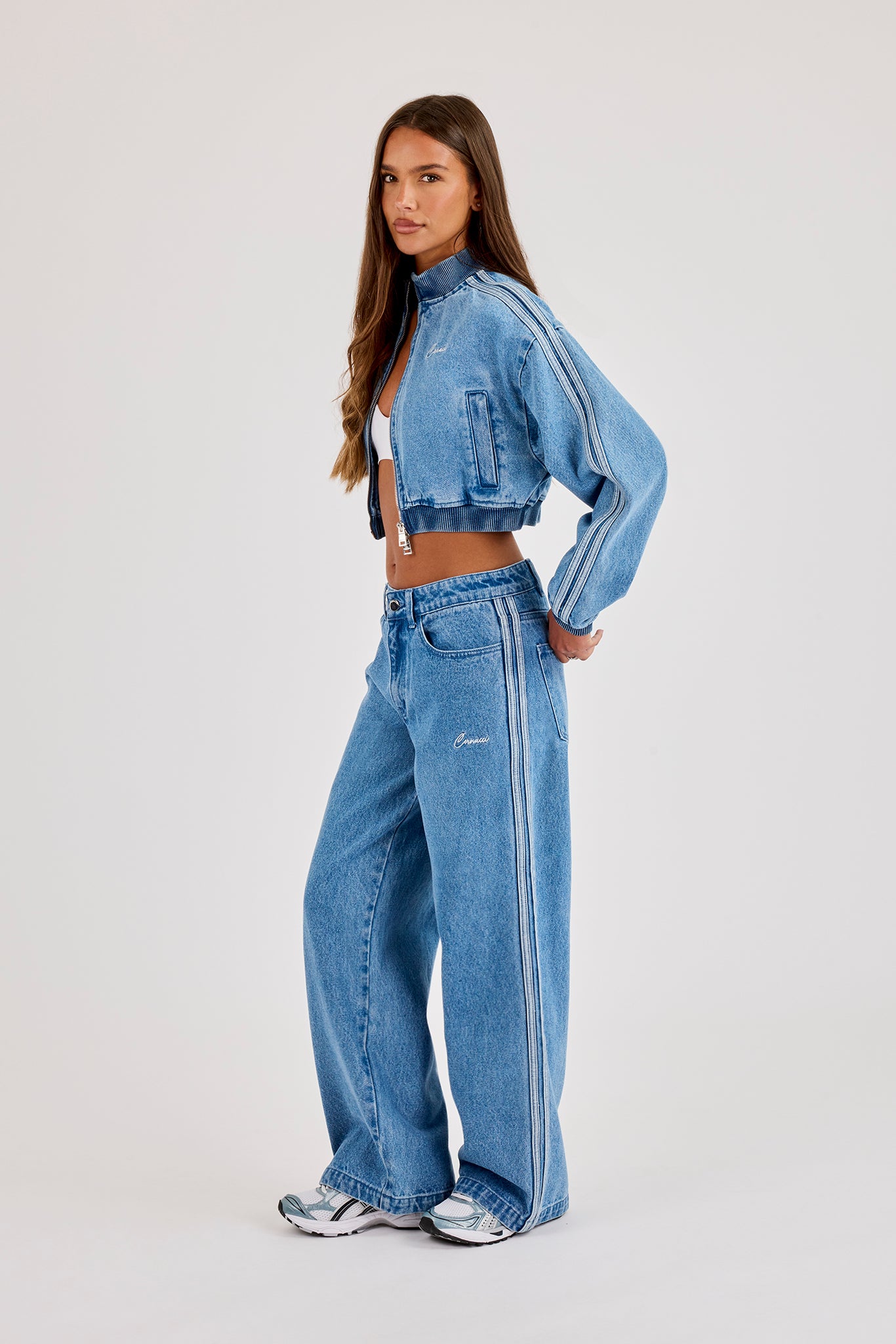 Denim Taping Bomber Jacket & Baggy Jean - Mid Blue