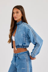 Denim Taping Bomber Jacket - Mid Blue