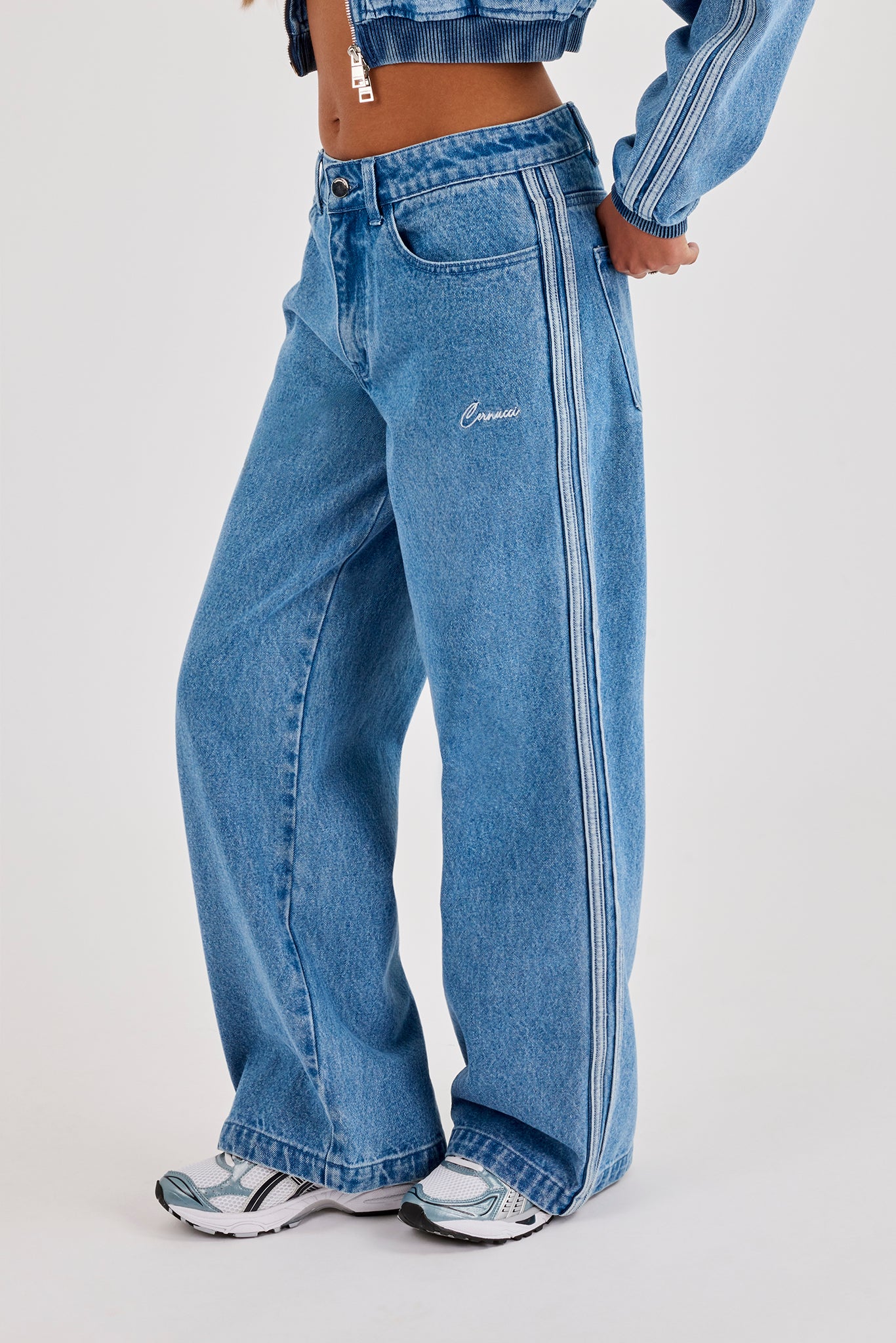 Denim Taping Baggy Jean - Mid Blue