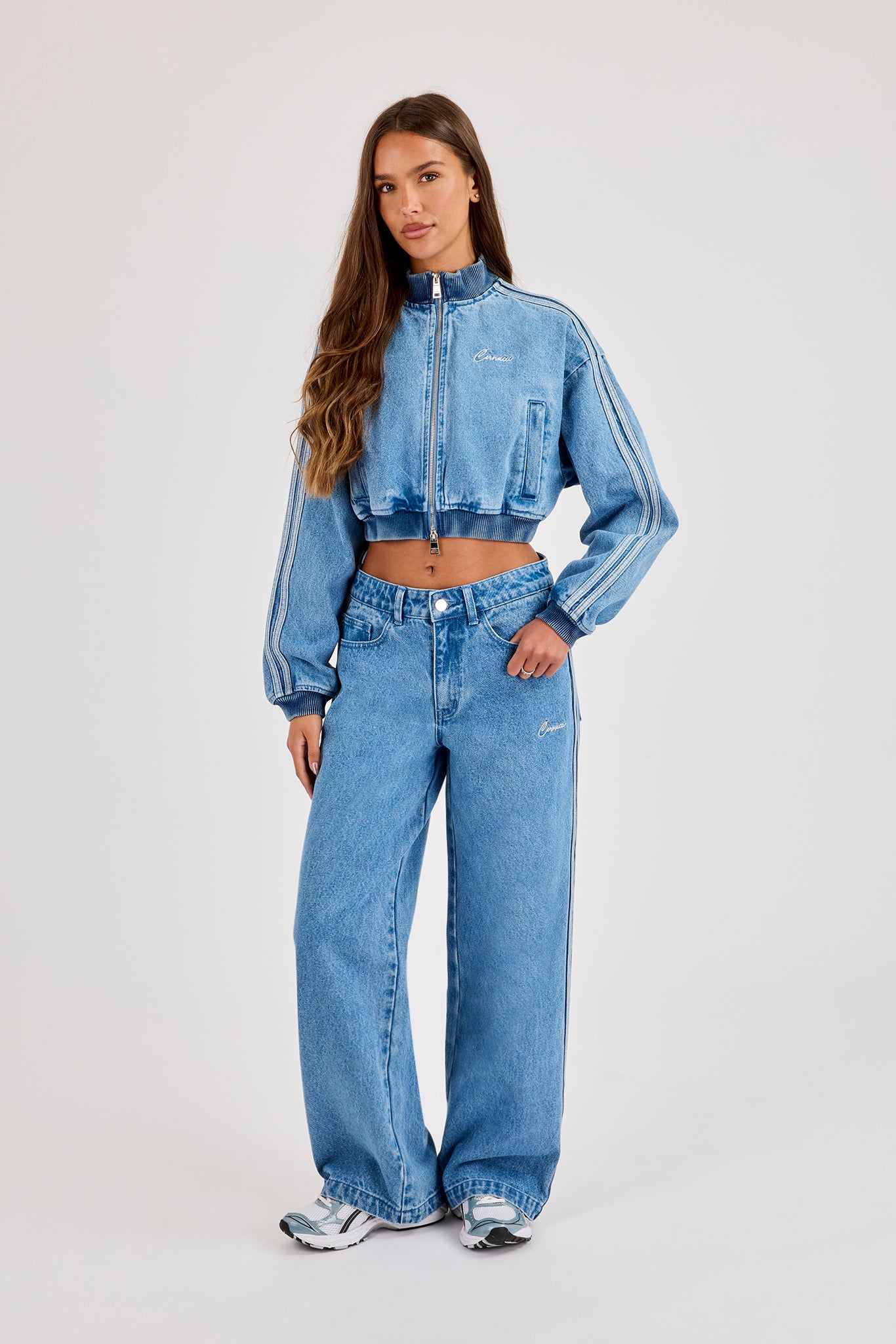 Denim Taping Bomber Jacket & Baggy Jean - Mid Blue