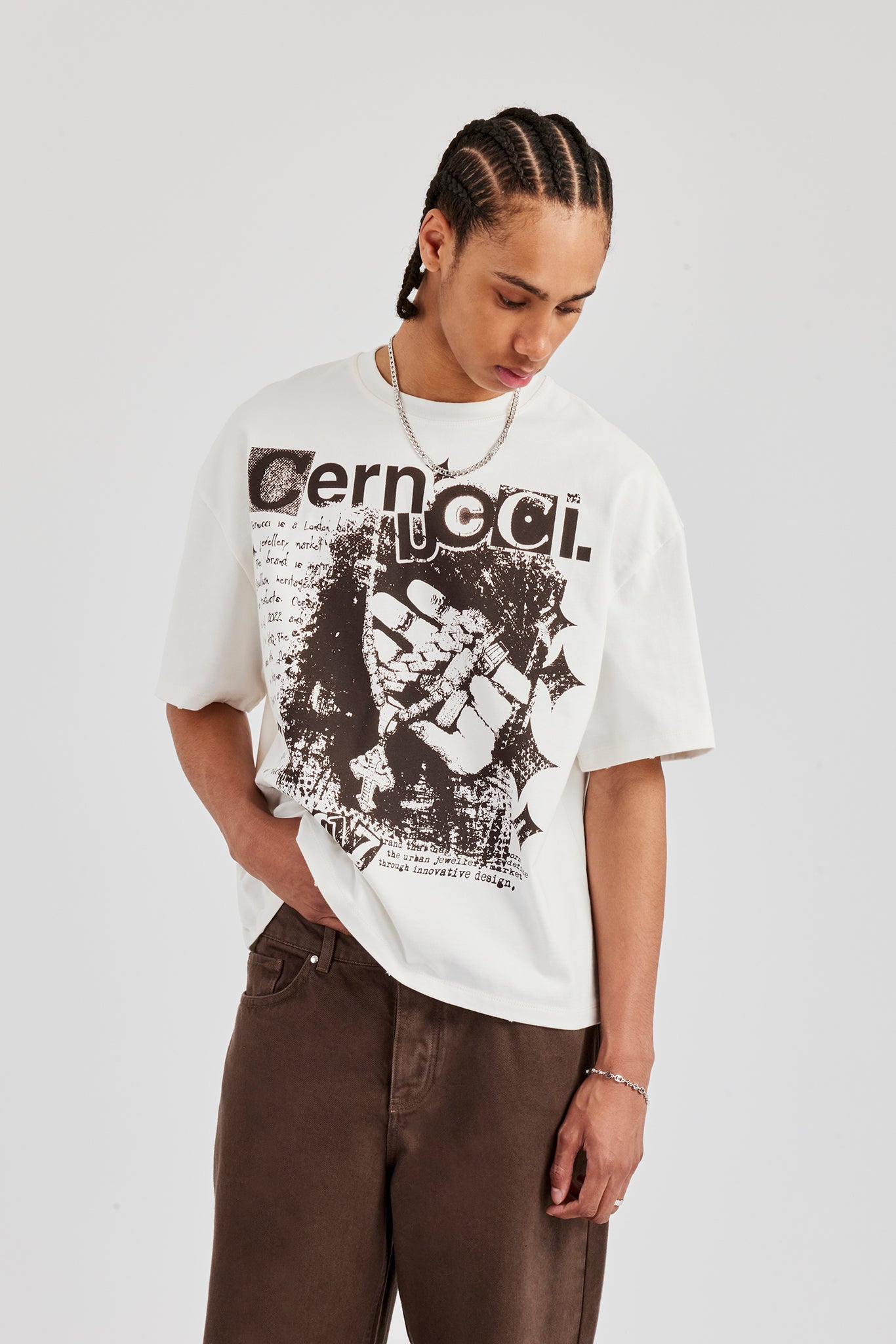 Boxy Kurzarm-T-Shirt - Off White