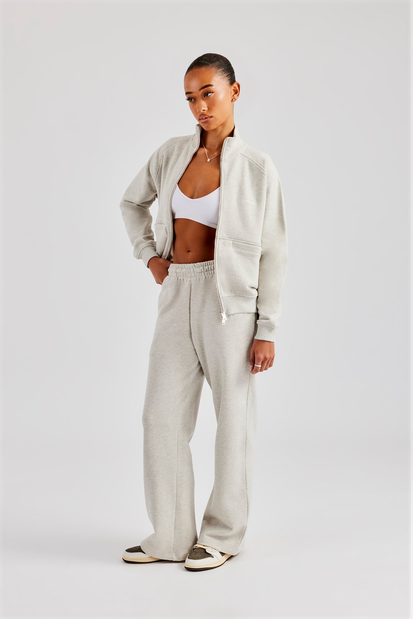 Funnel Neck Zip Through Tracksuit - Ash Grey