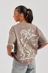 444 Cherub Contrast Stitch Oversized T-Shirt - Taupe