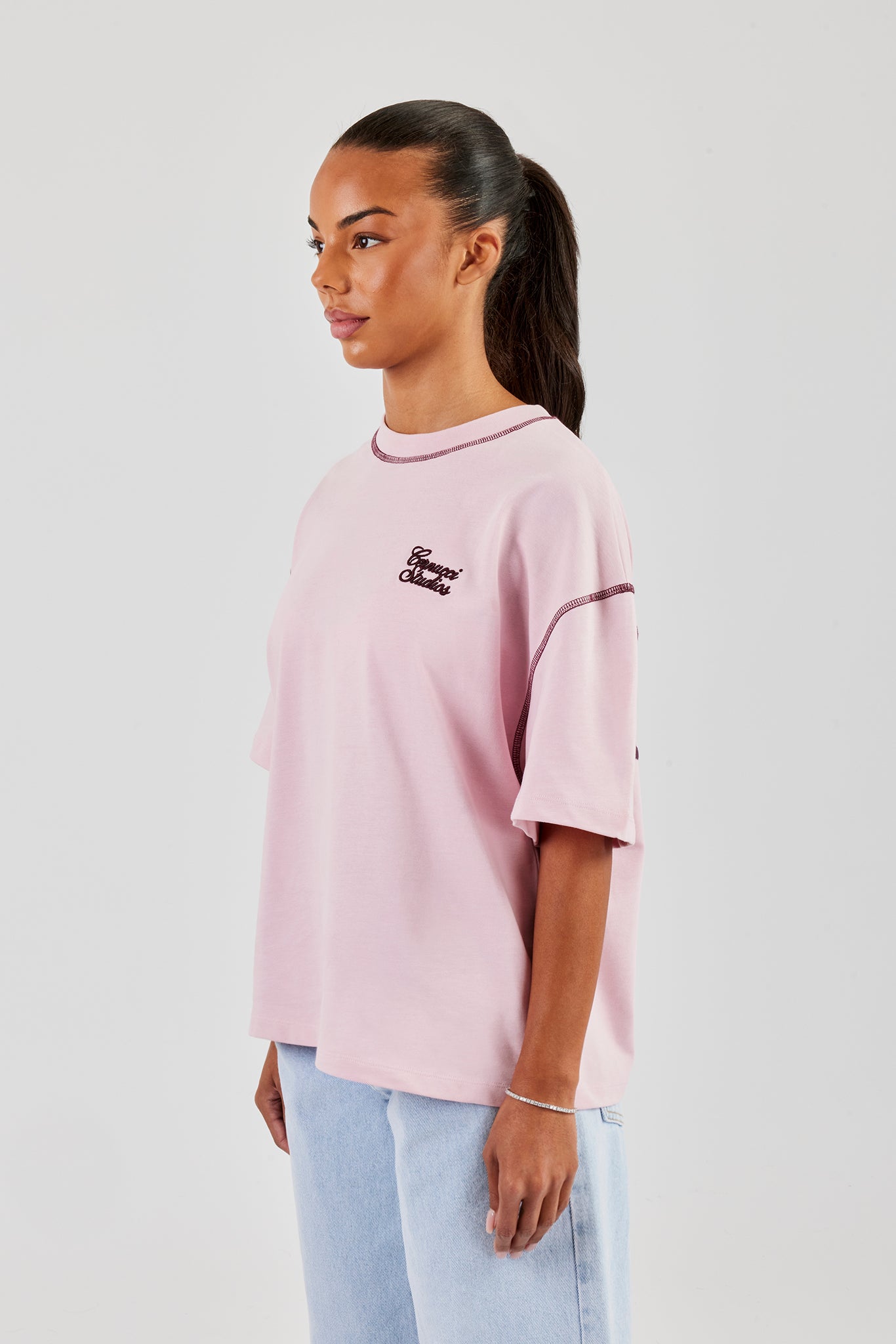 Studios Back Print Oversized T-Shirt - Baby Pink | Womens Tees