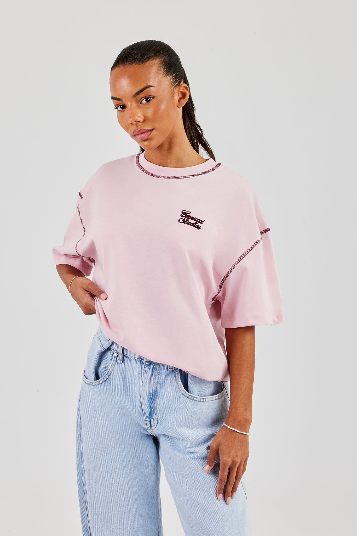 Studios Back Print Oversized T-Shirt - Baby Pink | Womens Tees