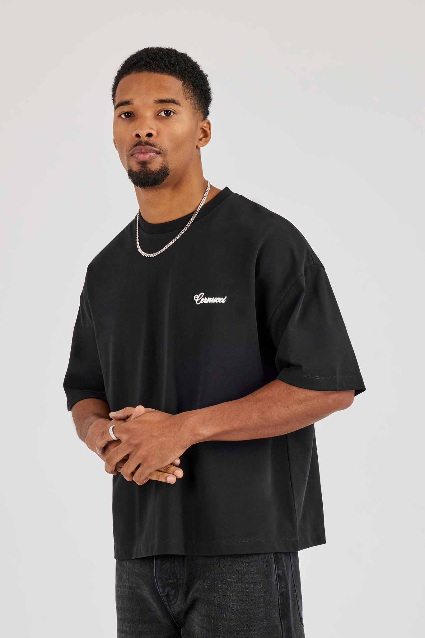 Cernucci Diamonds Embroidered Boxy T-Shirt - Black