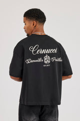 Cernucci Diamonds Embroidered Boxy T-Shirt - Black