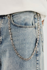 Denim Baggy Jort & 10mm Polished Multi Cross Polished Jean Chain - Antique Wash