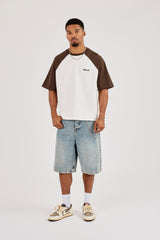 Boxy Contrast Sleeve Raglan T-Shirt - Brown