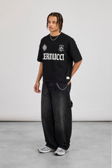 Boxy Waffle Print T-Shirt - Black