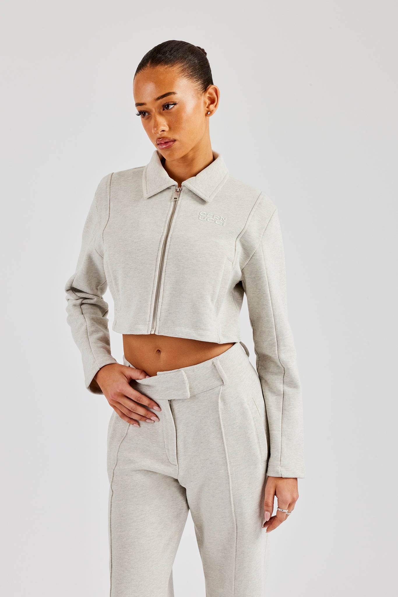 Tailored Jersey Cropped Harrington Jacket - Ash Grey | Womens