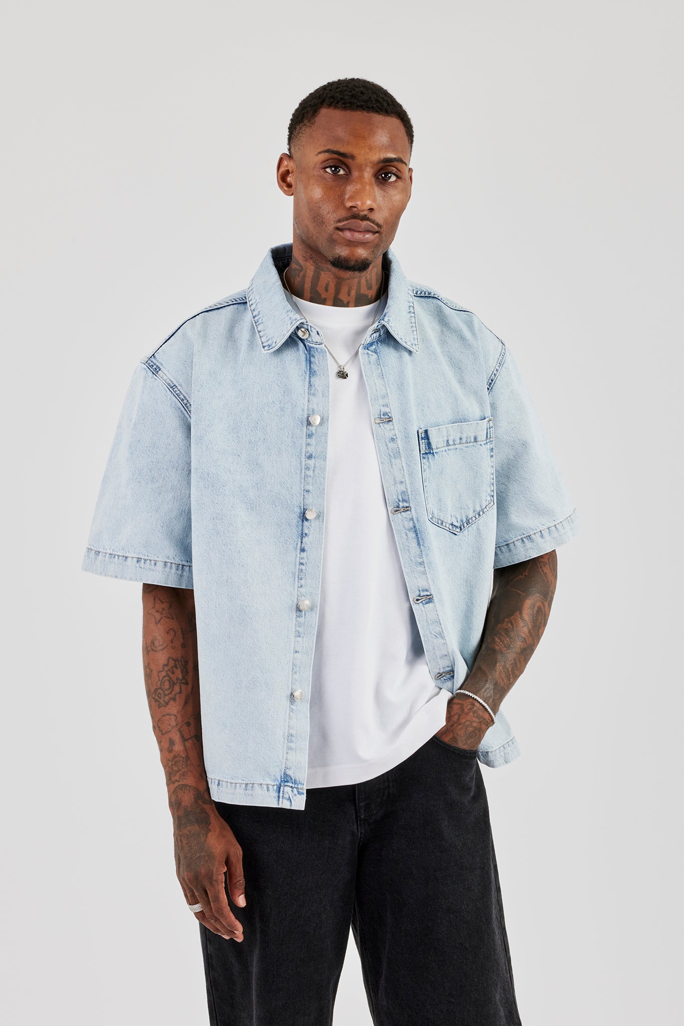 Boxy Denim Shirt - Light Blue | Mens Shirts | Shop Denim Shirt at