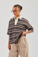 Oversized Stripe Short Sleeve Top - Chocolate