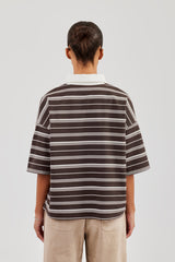 Oversized Stripe Short Sleeve Top - Chocolate