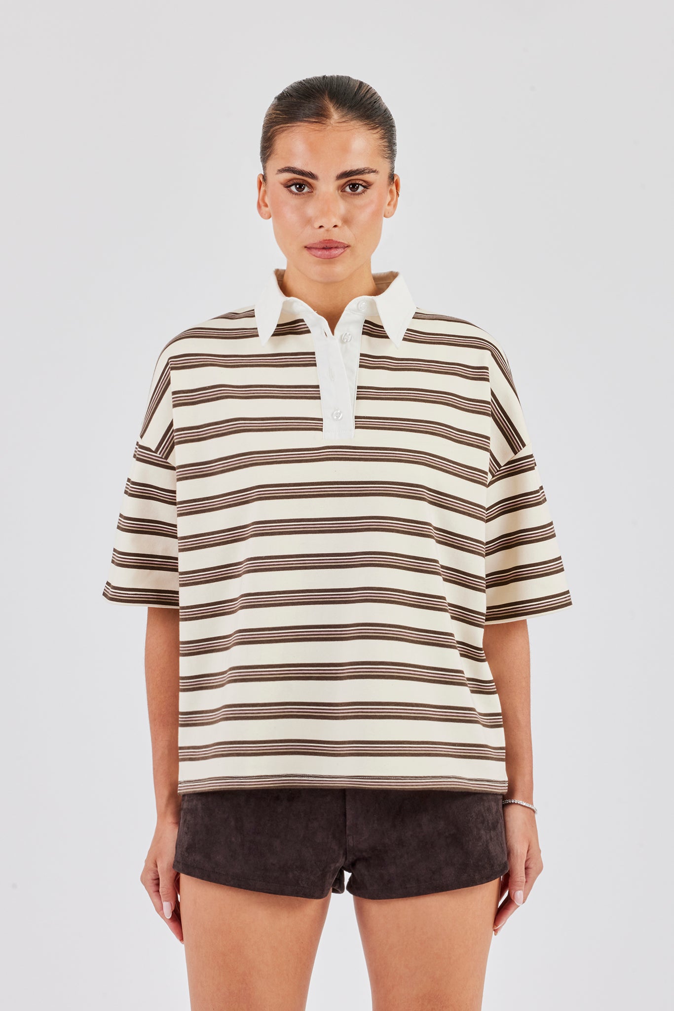 Oversized Stripe Short Sleeve Top - Ecru