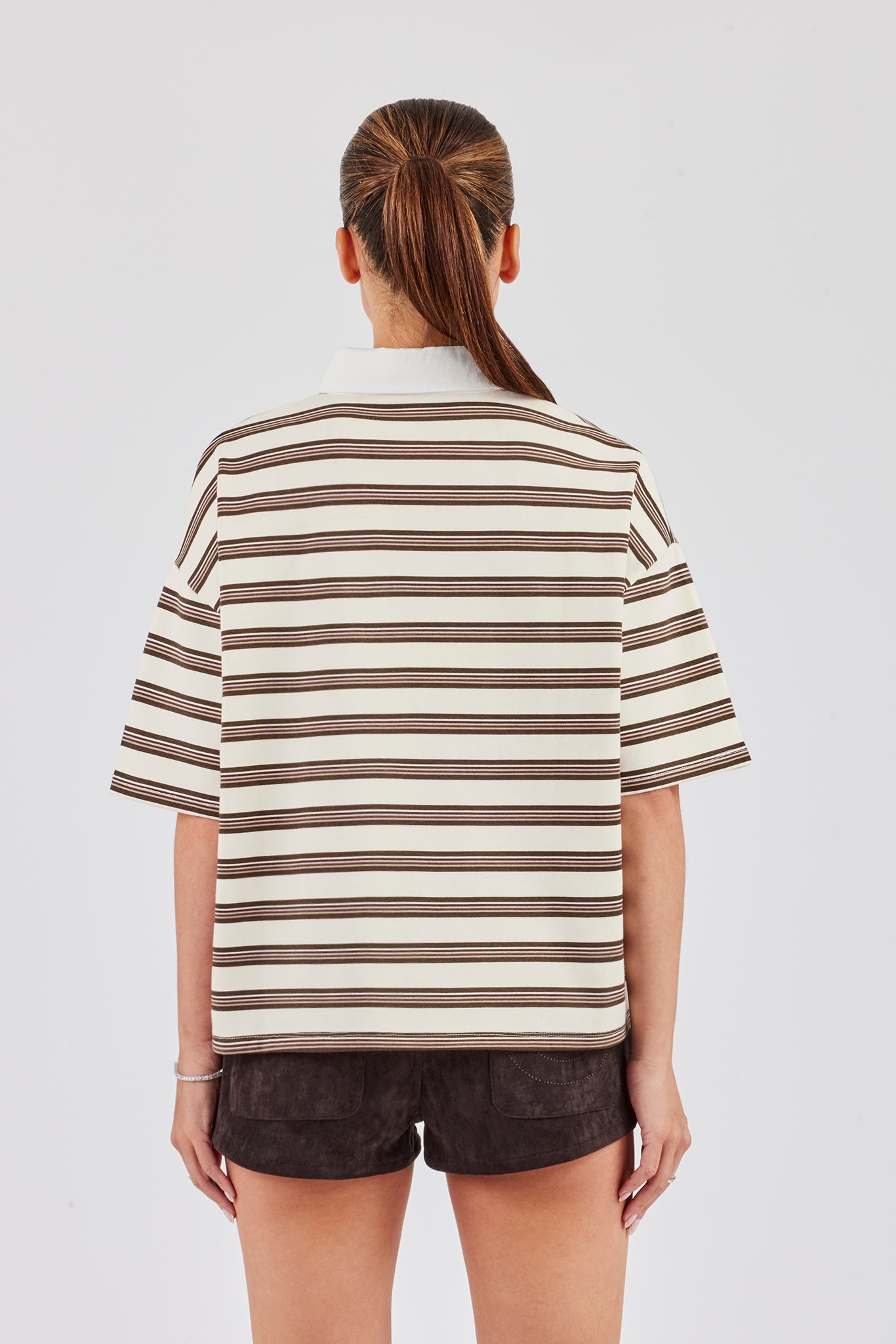 Oversized Stripe Short Sleeve Top - Ecru