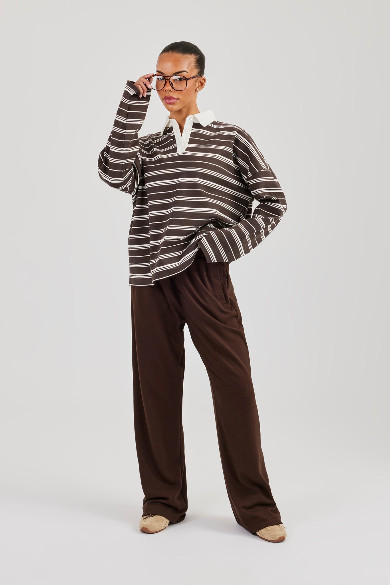 Oversized Stripe Long Sleeve Top - Chocolate | Womens Tees & Vests