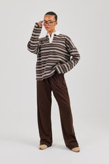 Oversized Stripe Long Sleeve Top - Chocolate
