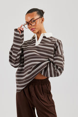 Oversized Stripe Long Sleeve Top - Chocolate