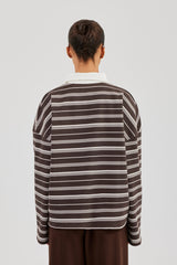 Oversized Stripe Long Sleeve Top - Chocolate