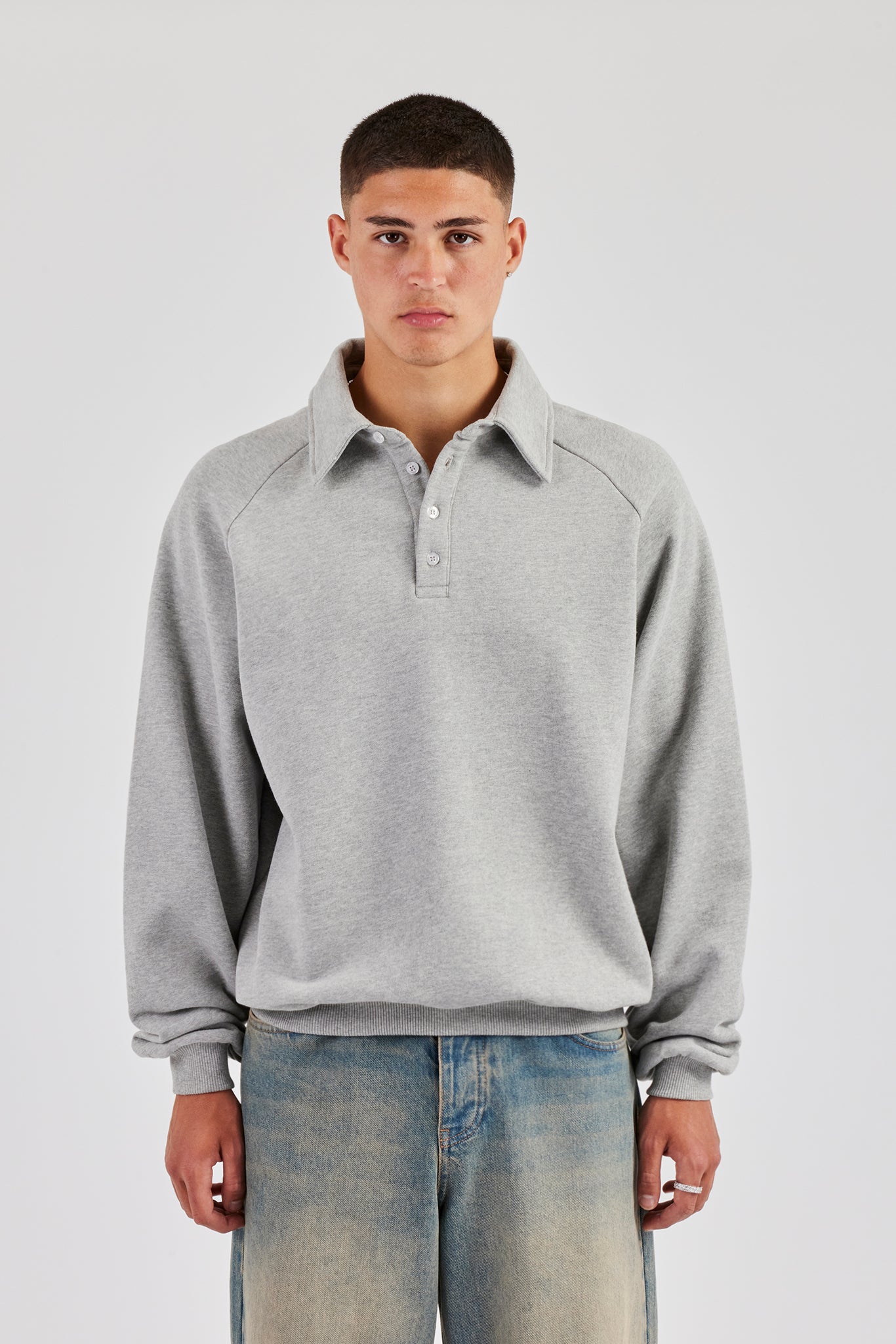 Relaxed Polo Sweatshirt - Grey Marl