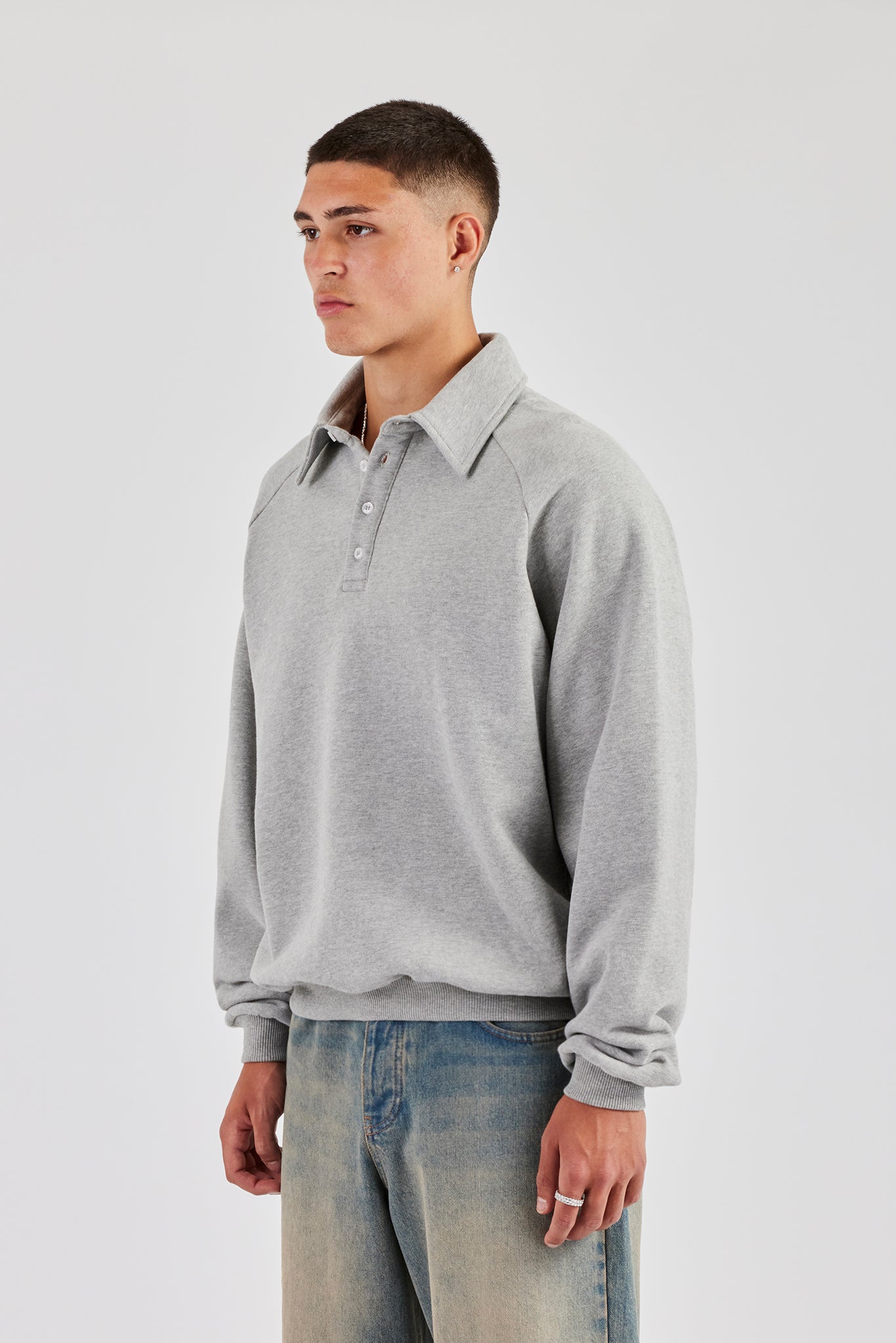 Relaxed Polo Sweatshirt - Grey Marl