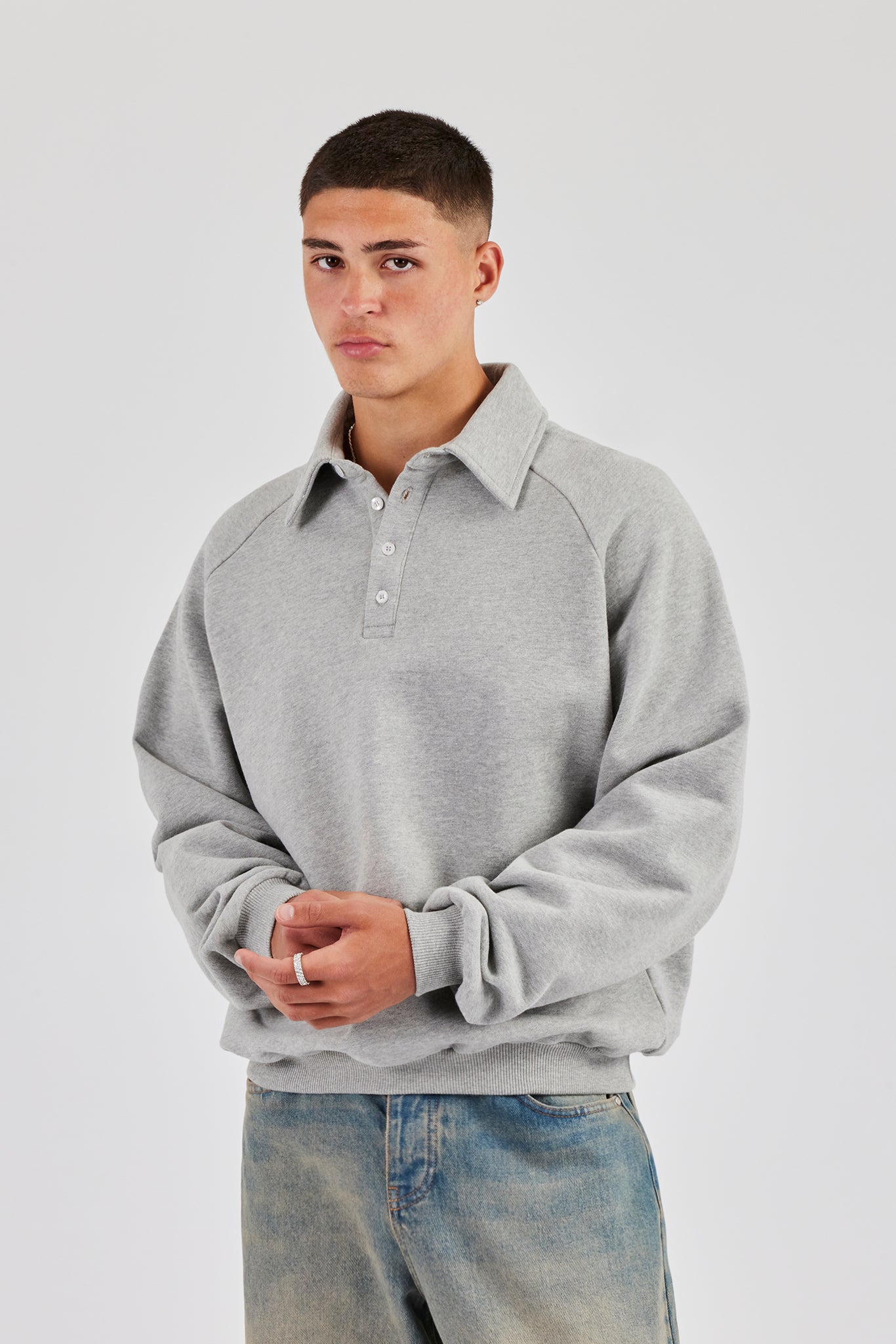 Relaxed Polo Sweatshirt - Grey Marl