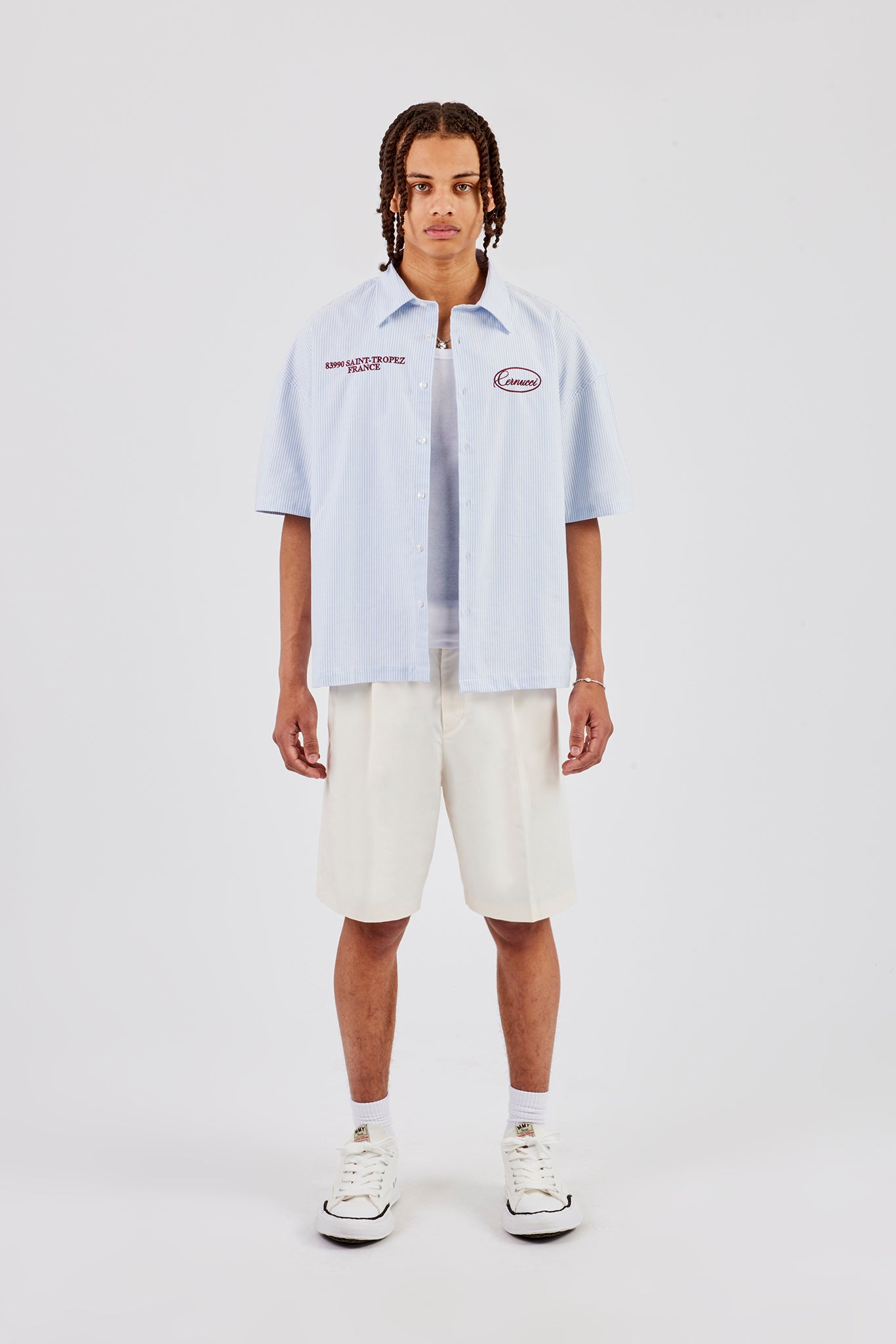 Boxy Stripe Short Sleeve Shirt - Blue