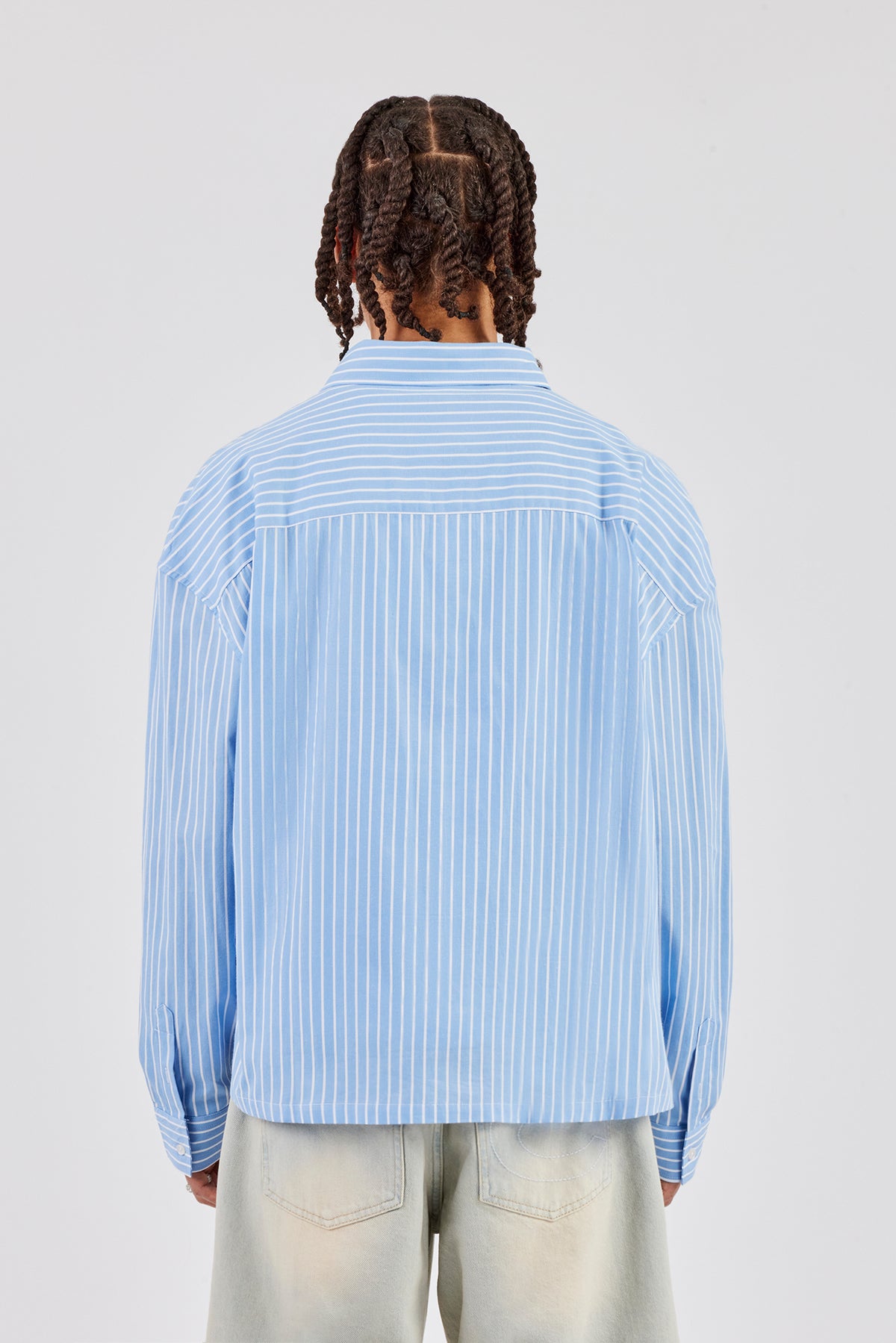 Long Sleeve Boxy Stripe Shirt - Blue | Mens Shirts | Shop Plain 
