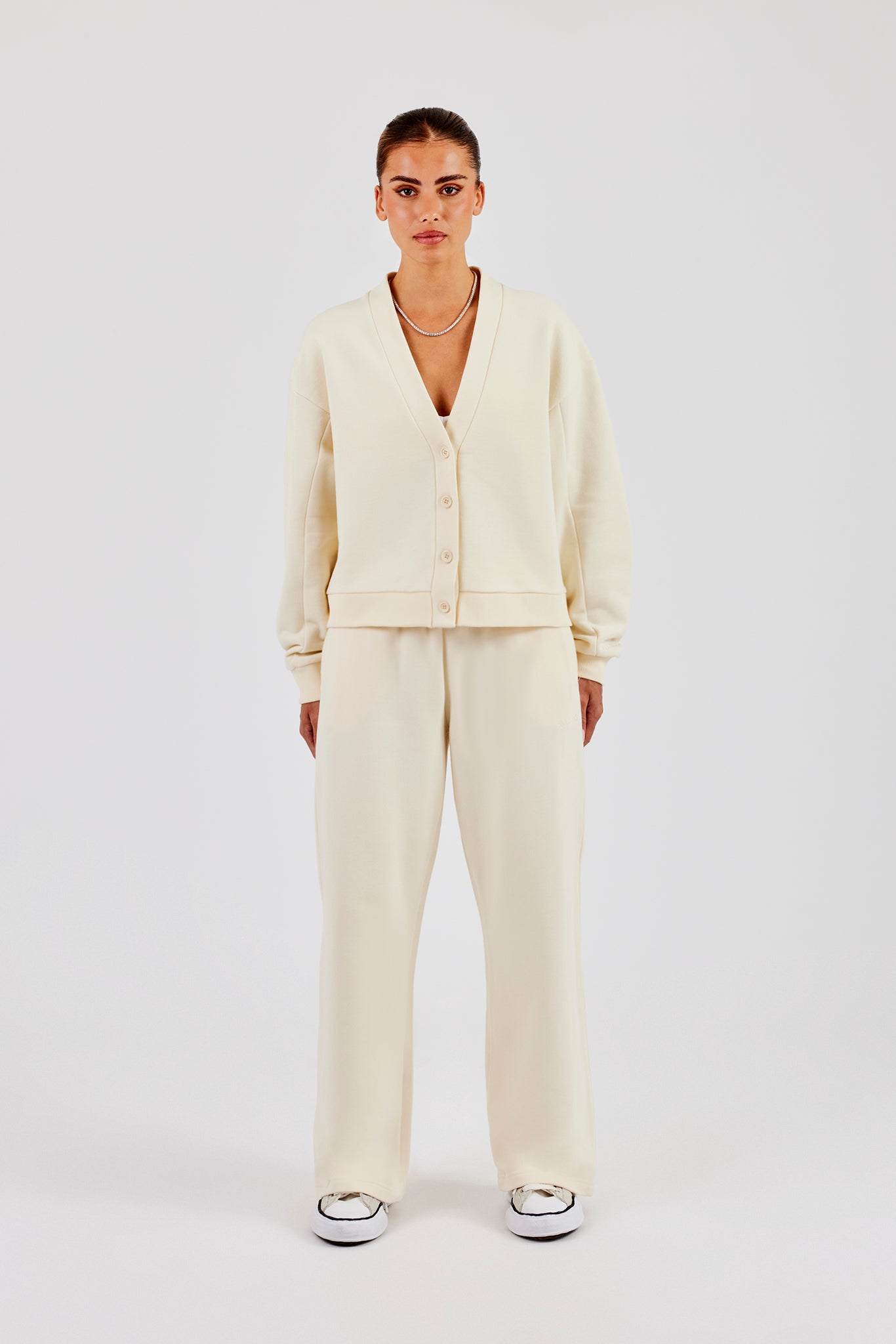 Jersey Boxy Cardigan & Wide Leg Jogger - Butter Yellow