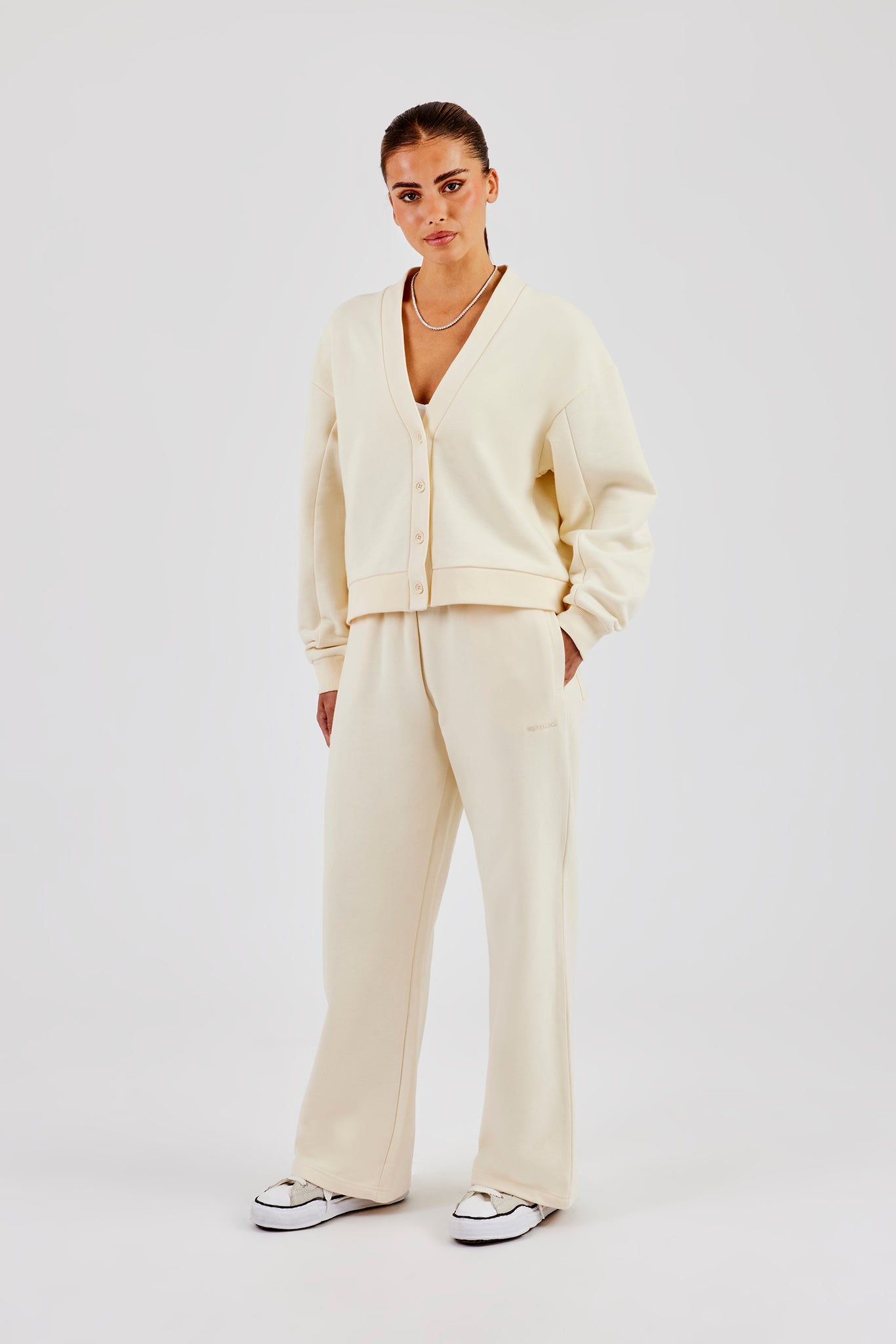 Jersey Boxy Cardigan & Wide Leg Jogger - Butter Yellow