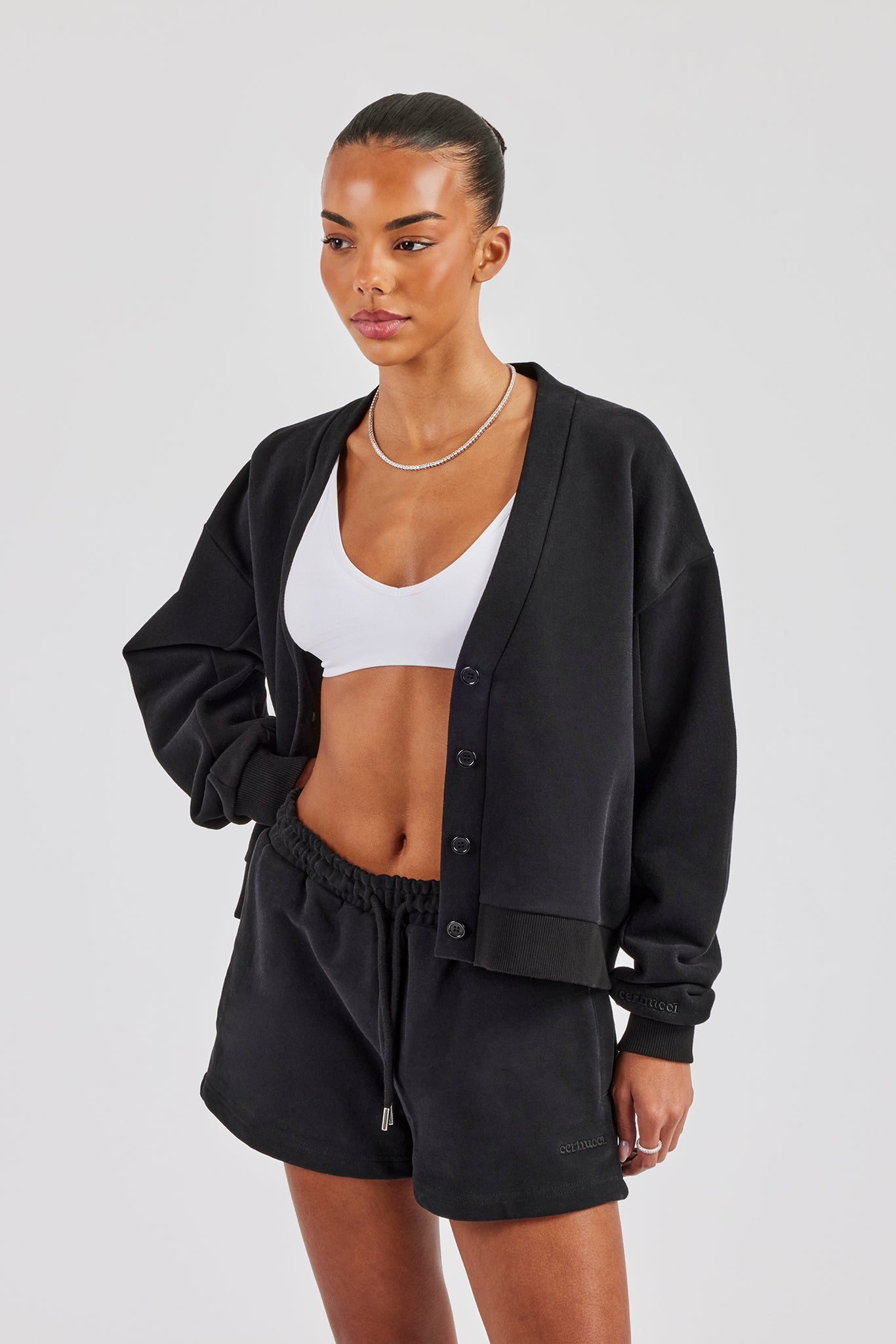 Jersey Boxy Cardigan - Black