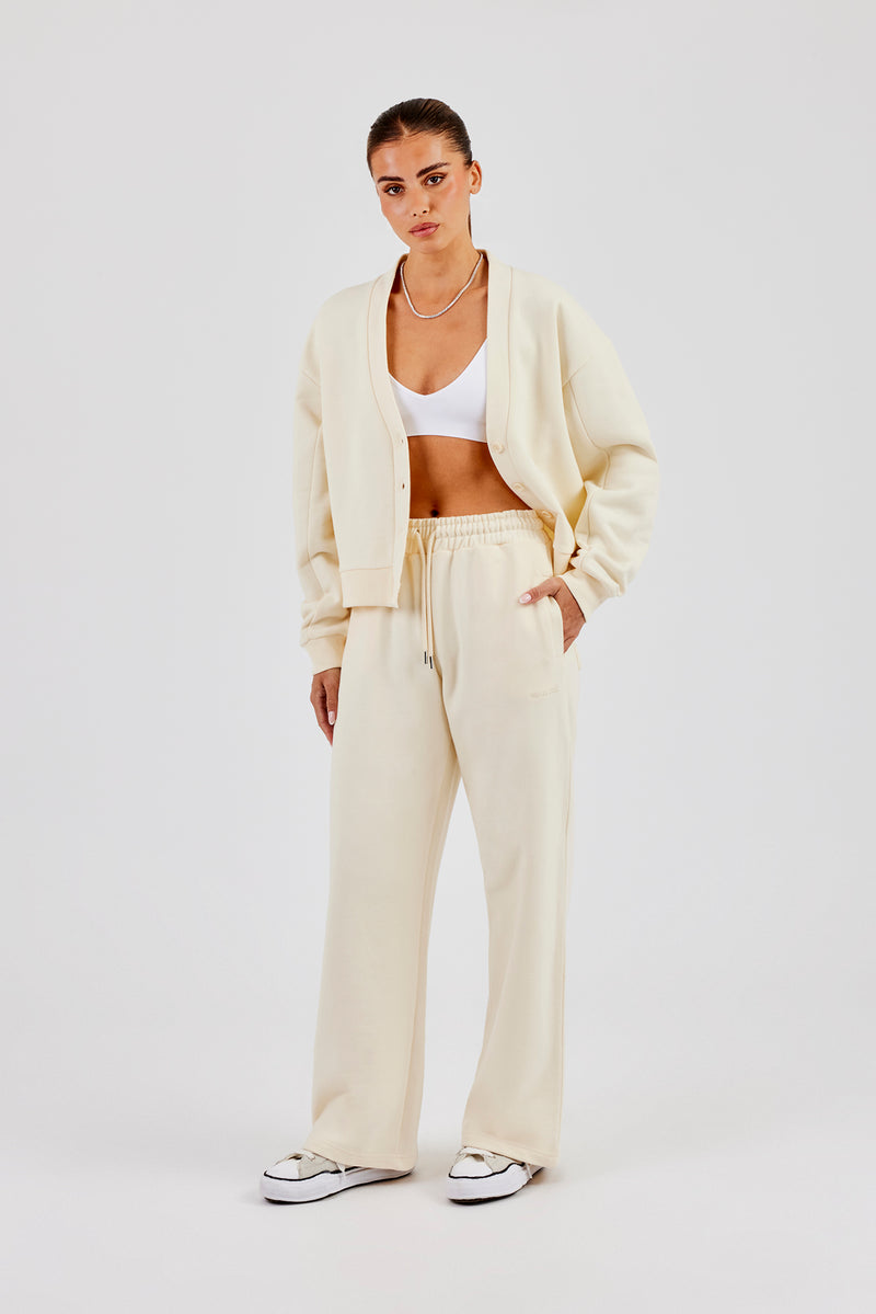 Jersey Boxy Cardigan & Wide Leg Jogger - Butter Yellow