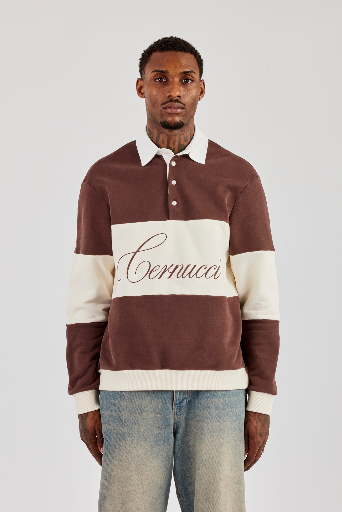 Stripe Rugby Sweatshirt - Brown | Mens Hoodies & Sweats | Shop