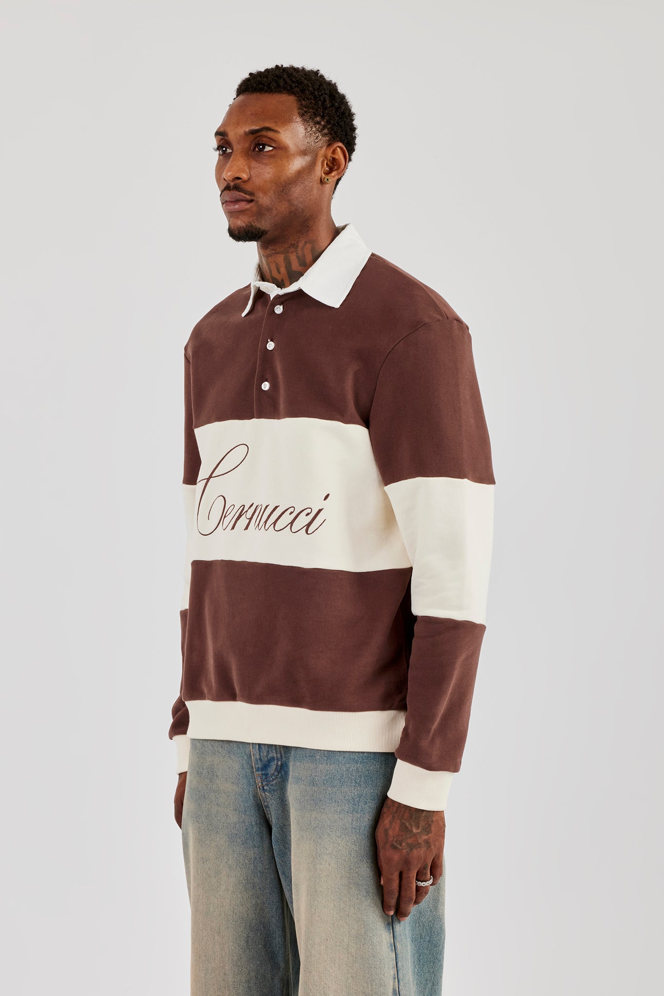 Stripe Rugby Sweatshirt - Brown | Mens Hoodies & Sweats | Shop Stripe Rugby Sweatshirt - Brown | Mens Hoodies & Sweats | Shop