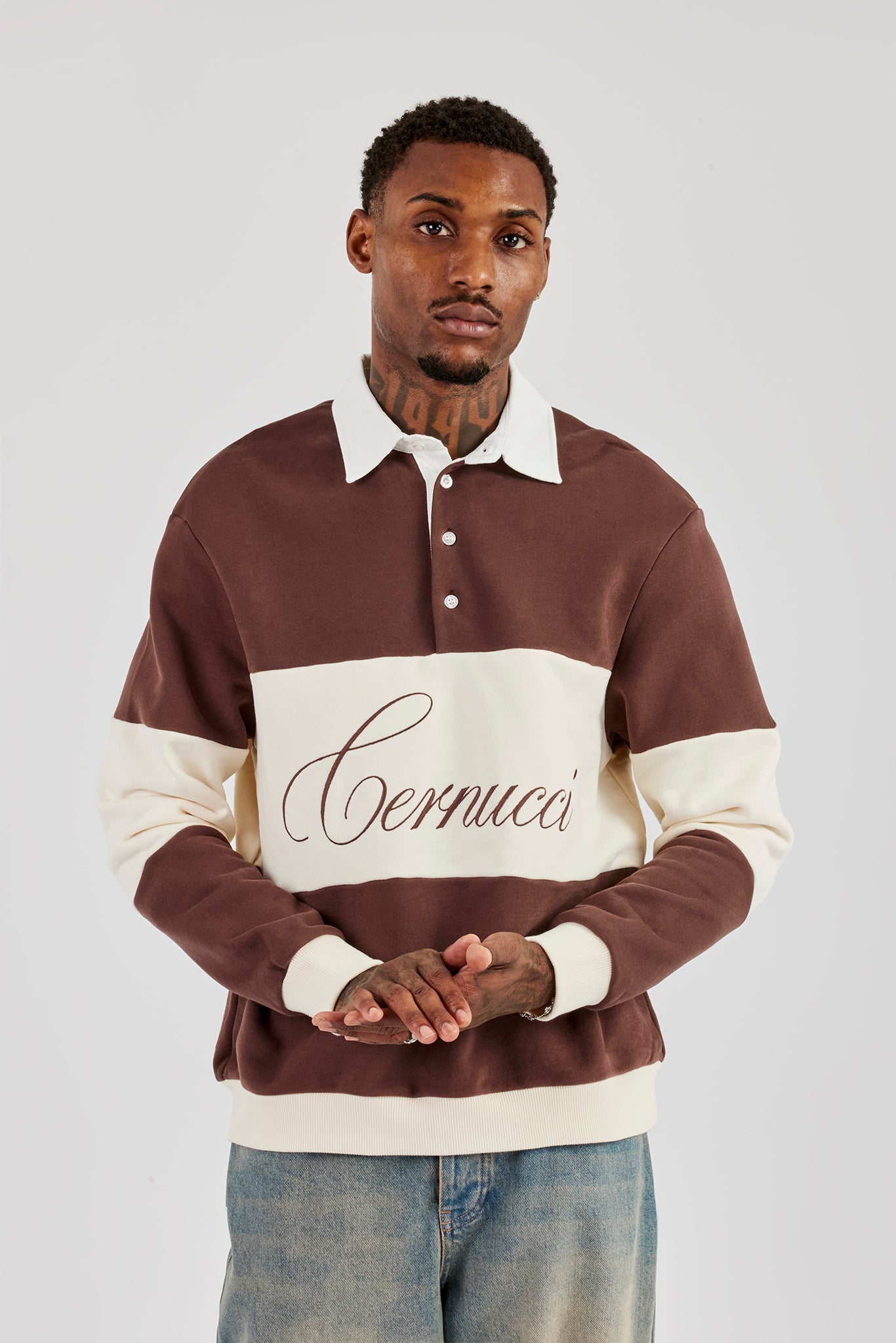 Stripe Rugby Sweatshirt - Brown | Mens Hoodies & Sweats | Shop