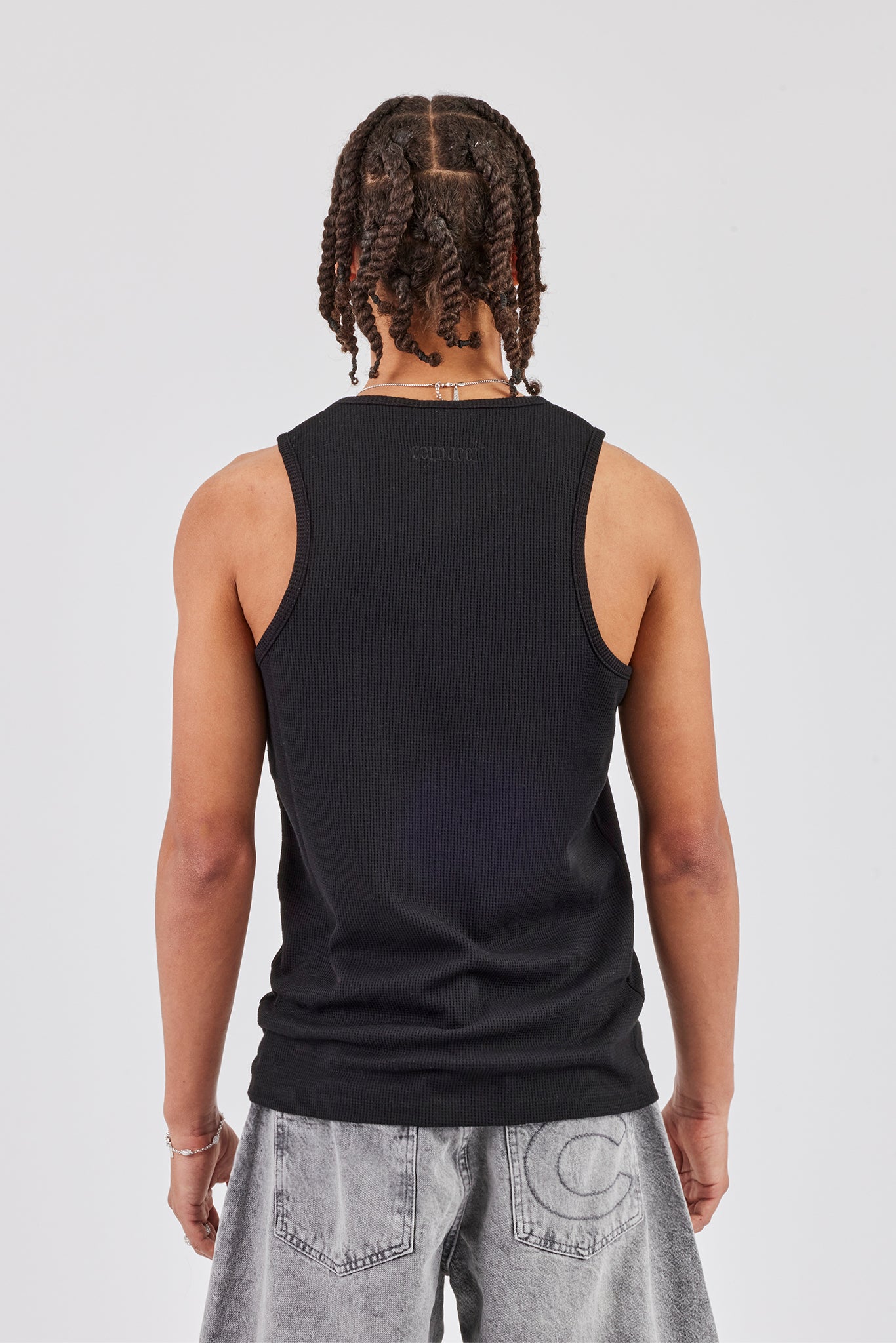 Waffle Vest Top - Black