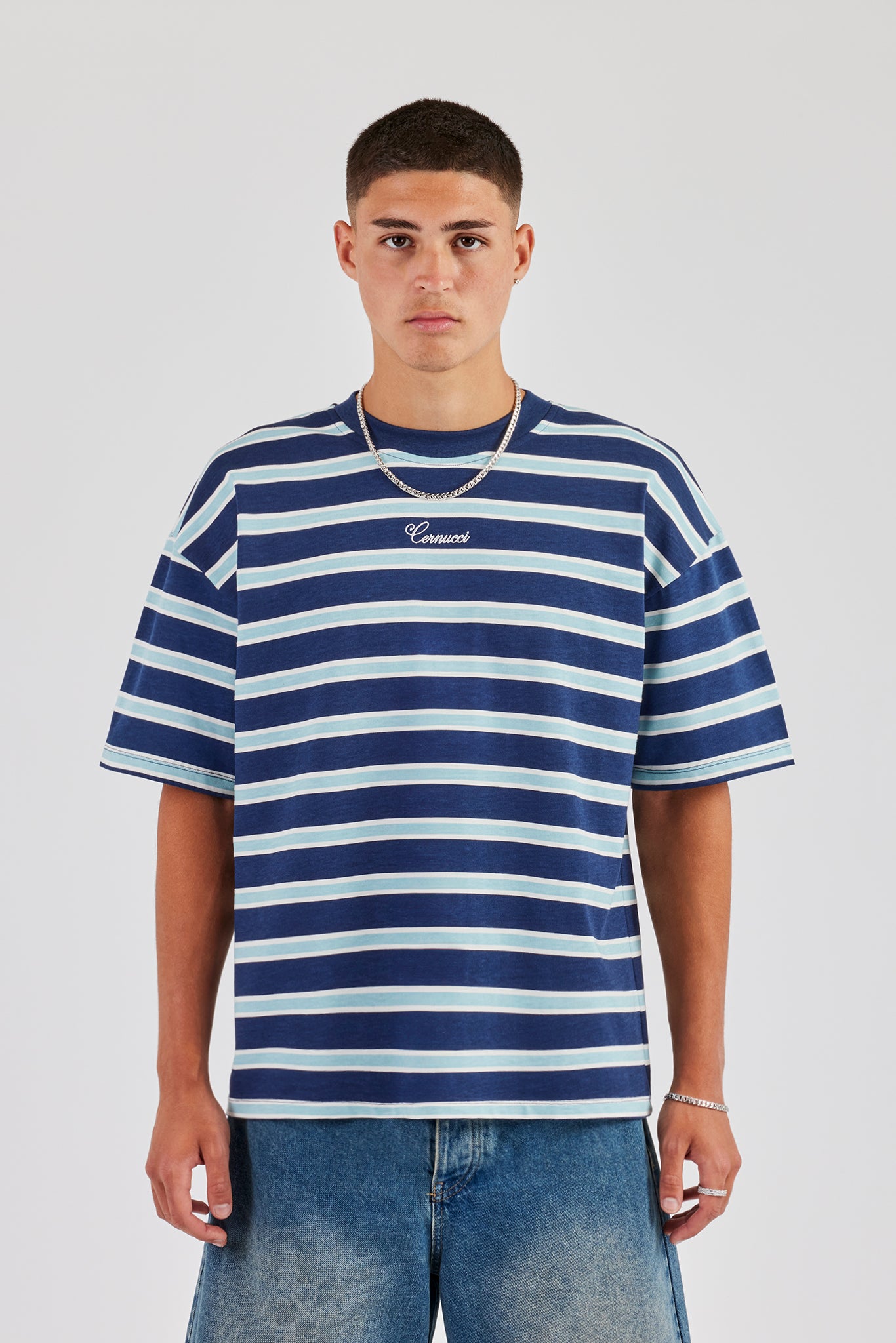 Oversized Stripe T-Shirt - Navy | Mens Tees & Vests | Shop T
