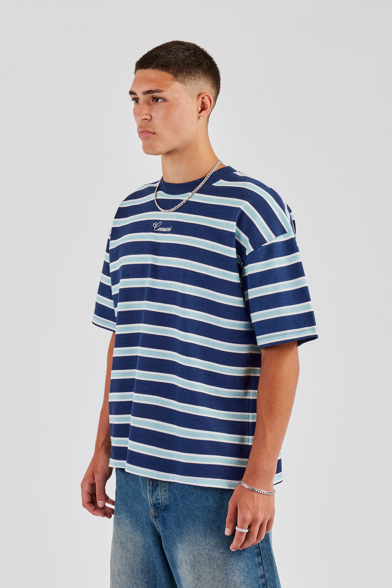 Oversized Stripe T-Shirt - Navy
