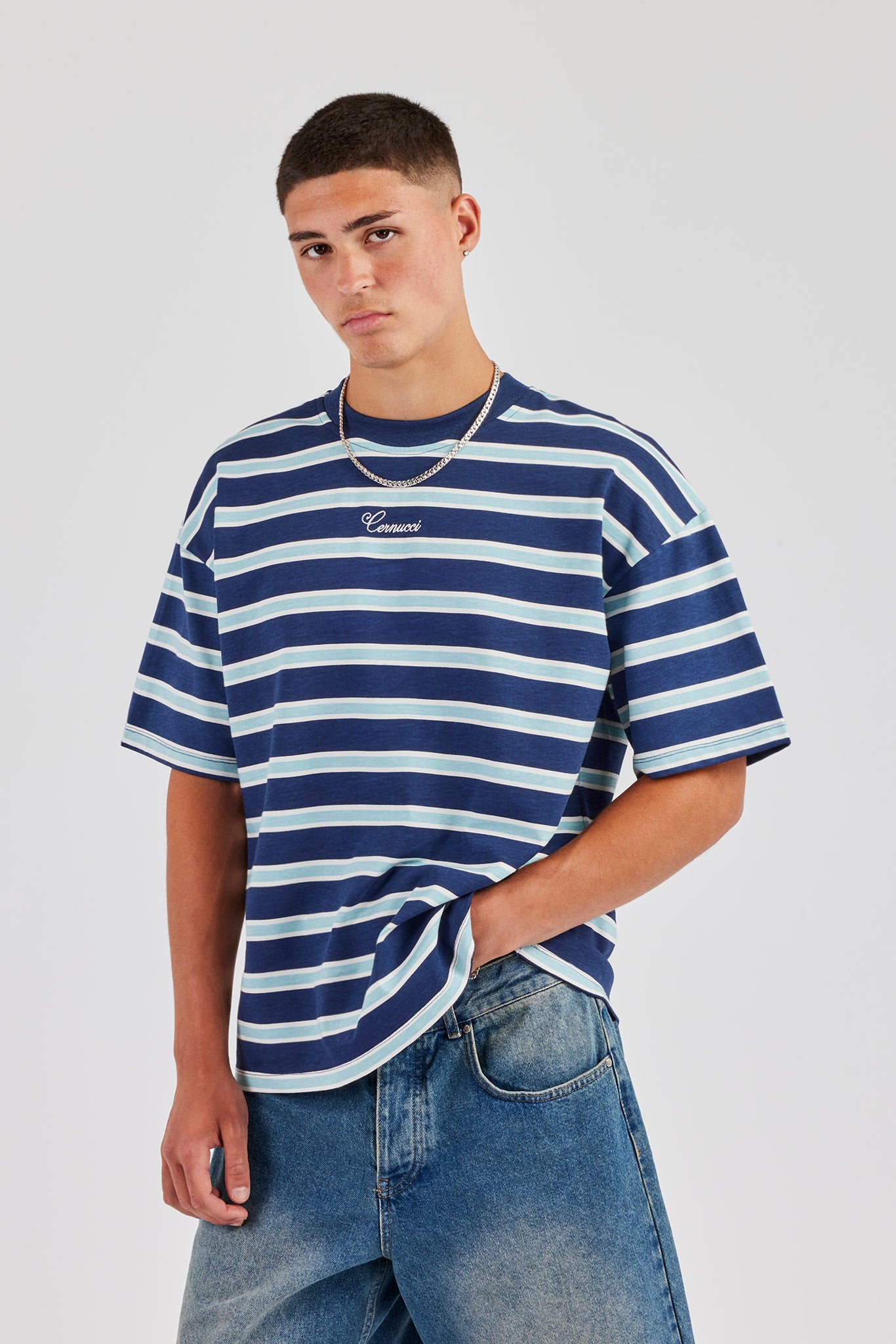 Oversized Stripe T-Shirt - Navy | Mens Tees & Vests | Shop T