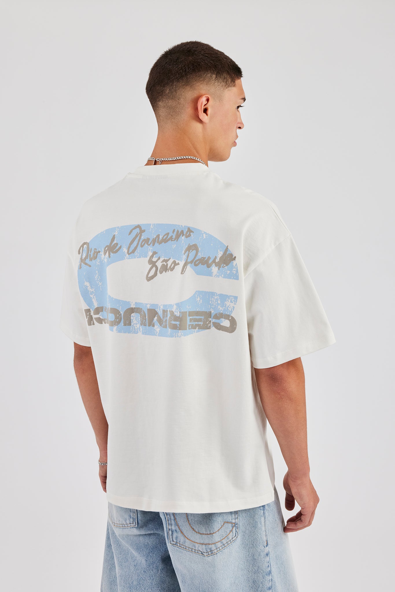 Oversize-T-Shirt mit C-Rückendruck - Off White