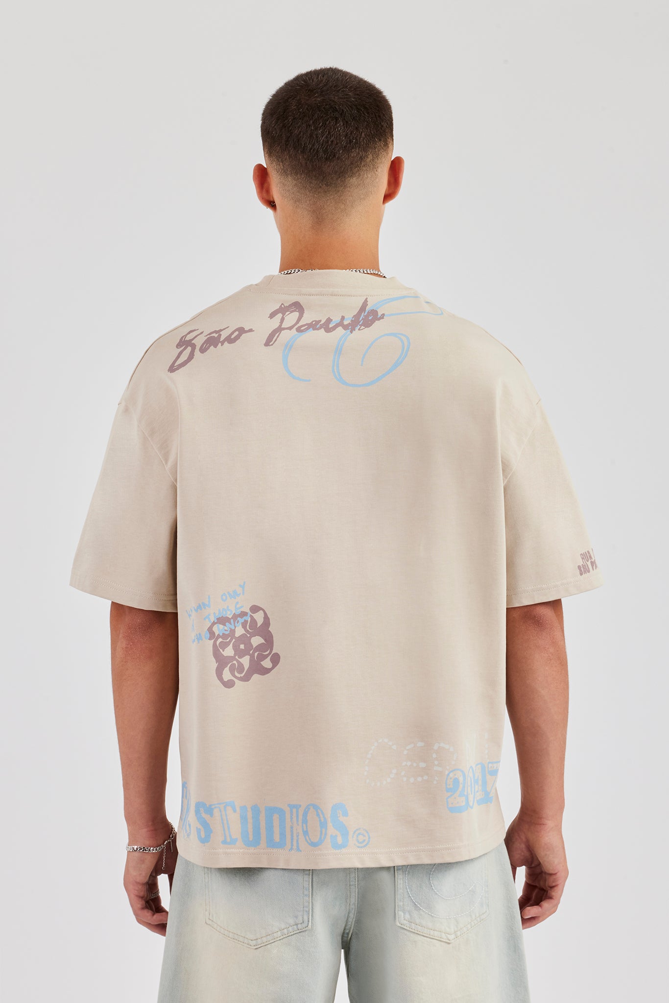 Graffiti Oversized T-Shirt - Stone