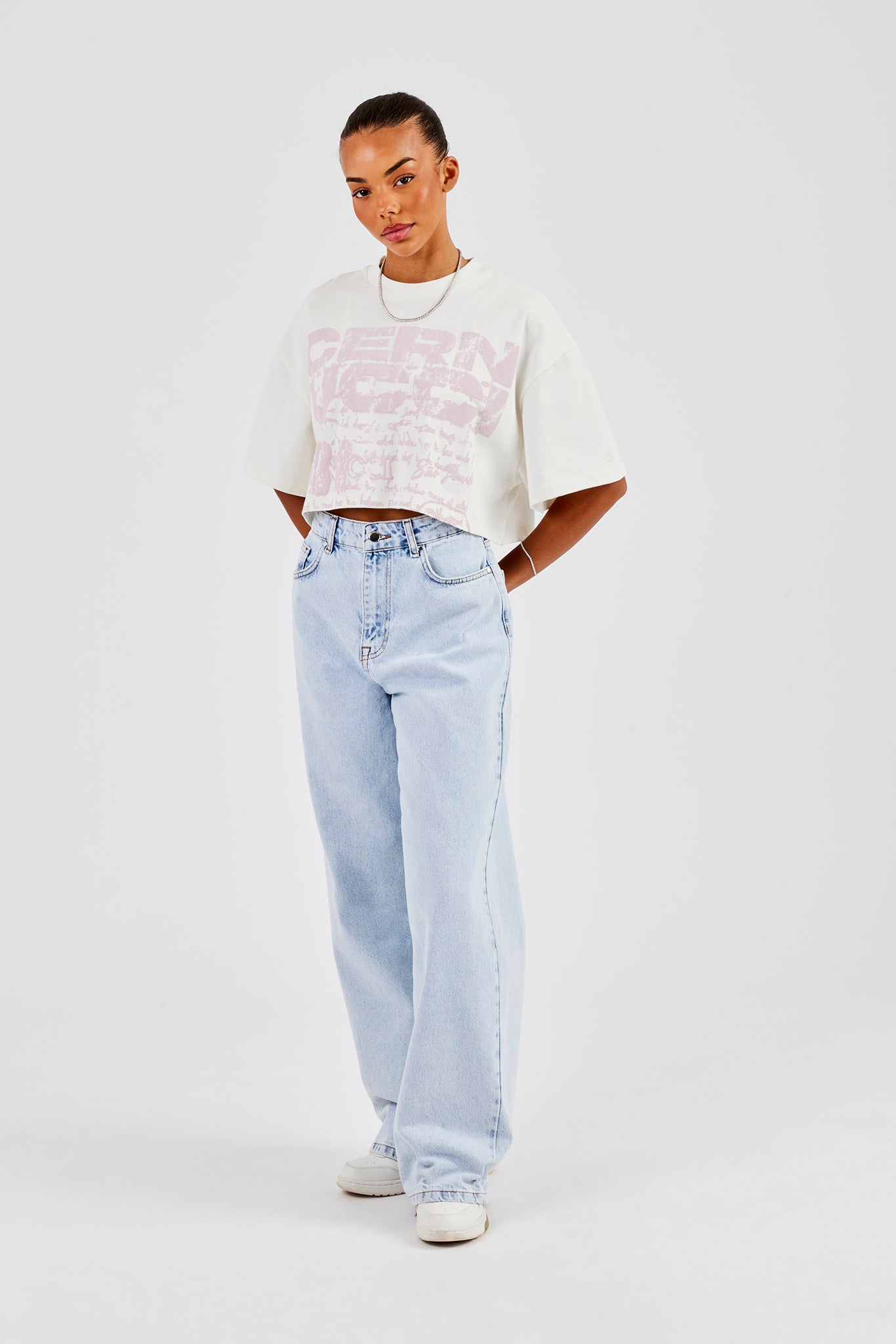 Cernucci Stacked Cropped T-Shirt - Off White | Womens Tees & Vests