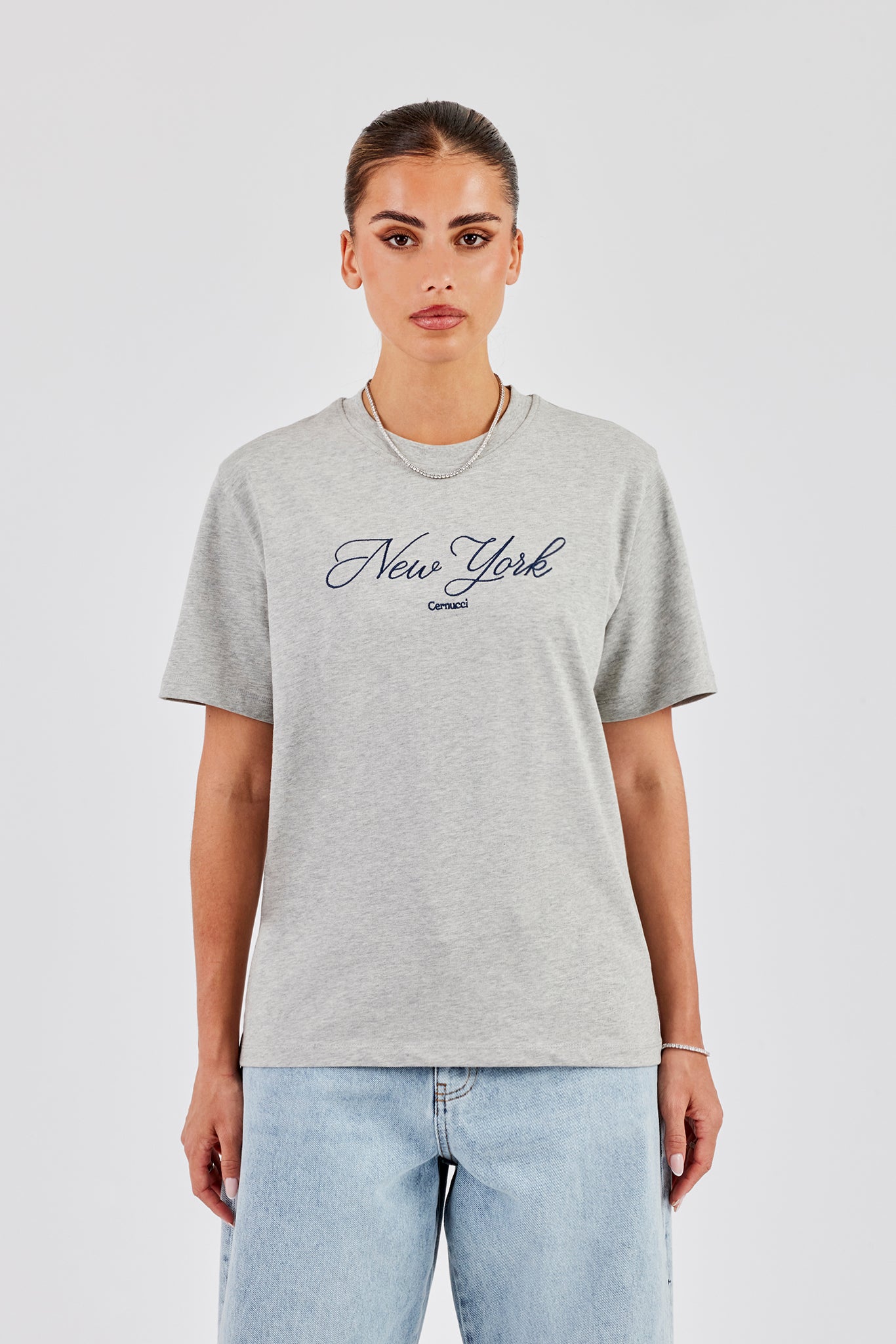 New York Script Regular T-Shirt - Graumeliert