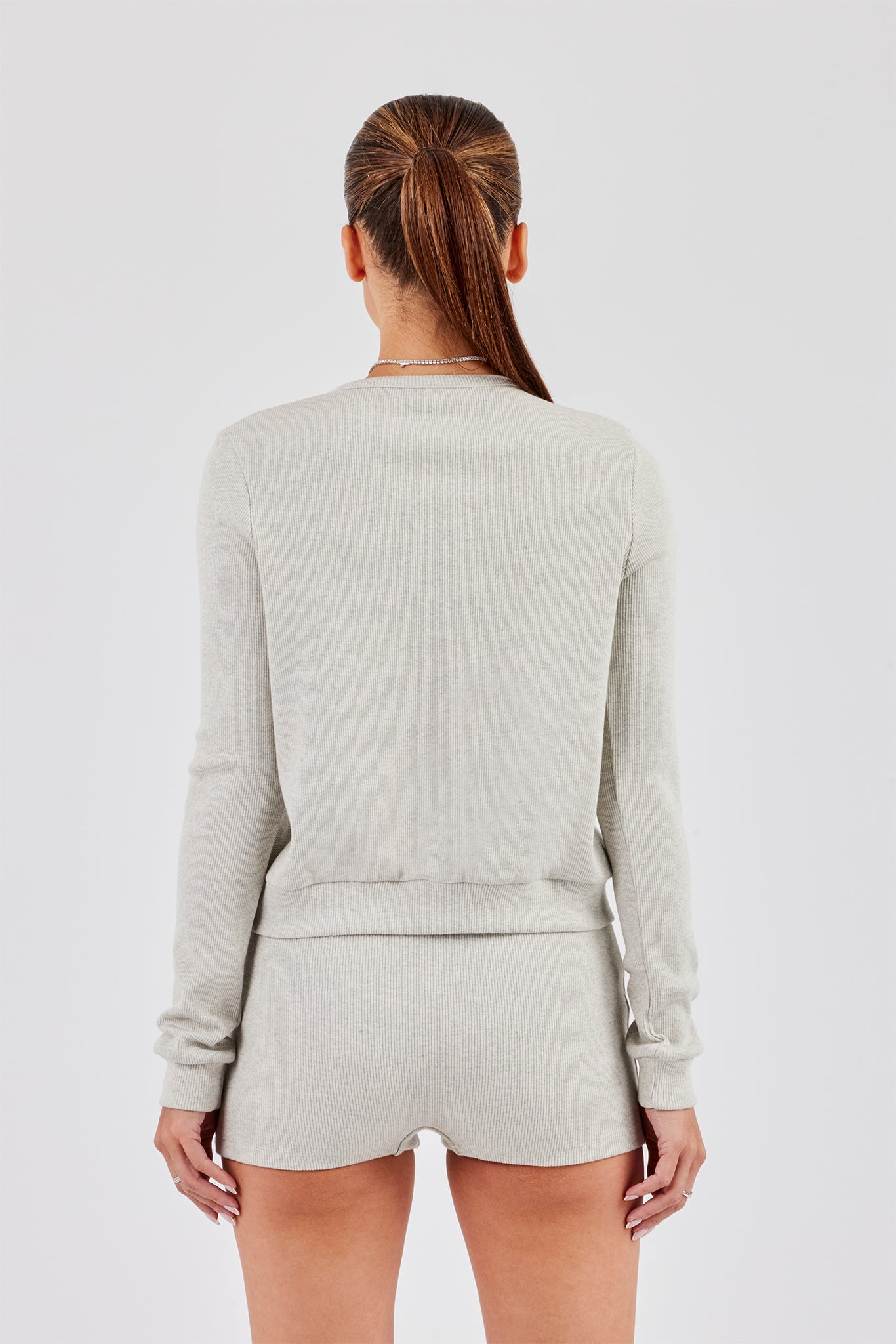 Rib Button Up Top - Grey